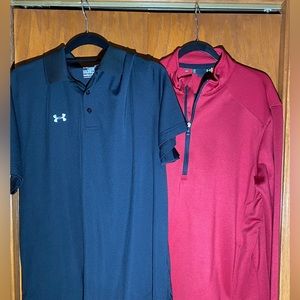 Two For One: Under Armour Polo Shirt Black, UA 1/2 Zip Long Sleeve Shirt Size L